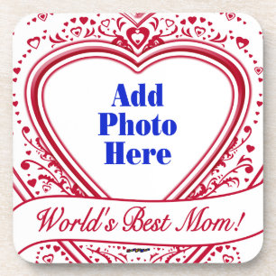 World's Best Mom! Photo Red Hearts Coaster
