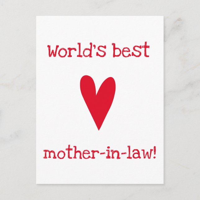 World's Best Mother-in-law! Red Heart Mother's Day Postcard (Front)