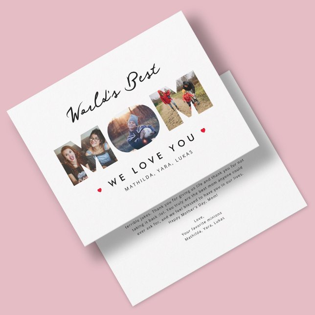 World's Best Mum 3 Photo Collage Hilarious Letter Card (Creator Uploaded)