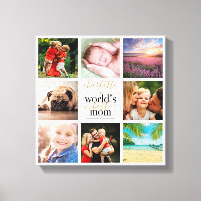 Worlds Best Mum 8 Photo Collage Personalised Canvas Print (Front)