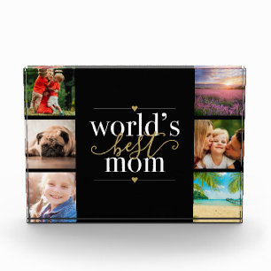 Worlds Best Mum Black and Gold 6 Photo Block