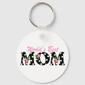 World's Best Mum Black with Pink Tulips Key Ring