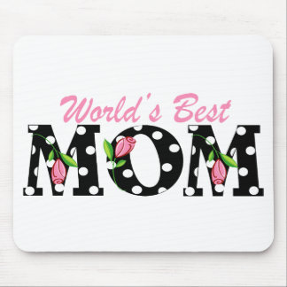 World's Best Mum Black with Pink Tulips Mouse Pad