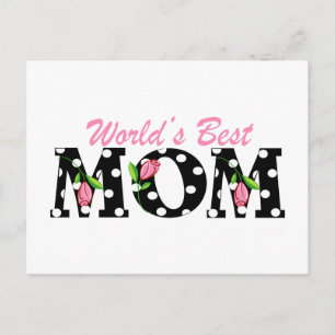 World's Best Mum Black with Pink Tulips Postcard