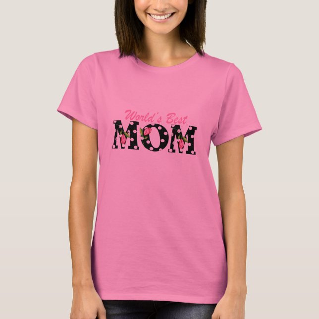 World's Best Mum Black with Pink Tulips T-Shirt (Front)