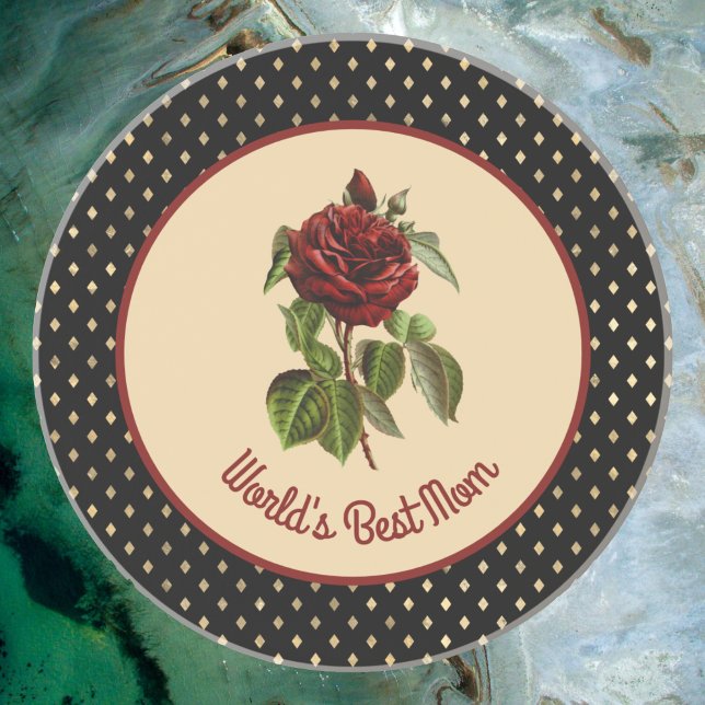World's Best Mum Burgundy Rose on Black Harlequin Coaster (Creator Uploaded)