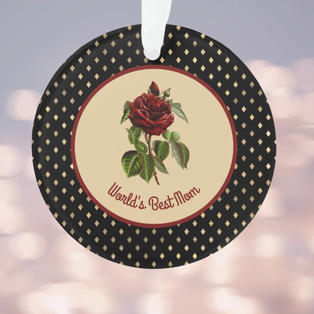 World's Best Mum Burgundy Rose on Black Harlequin Ornament (Creator Uploaded)