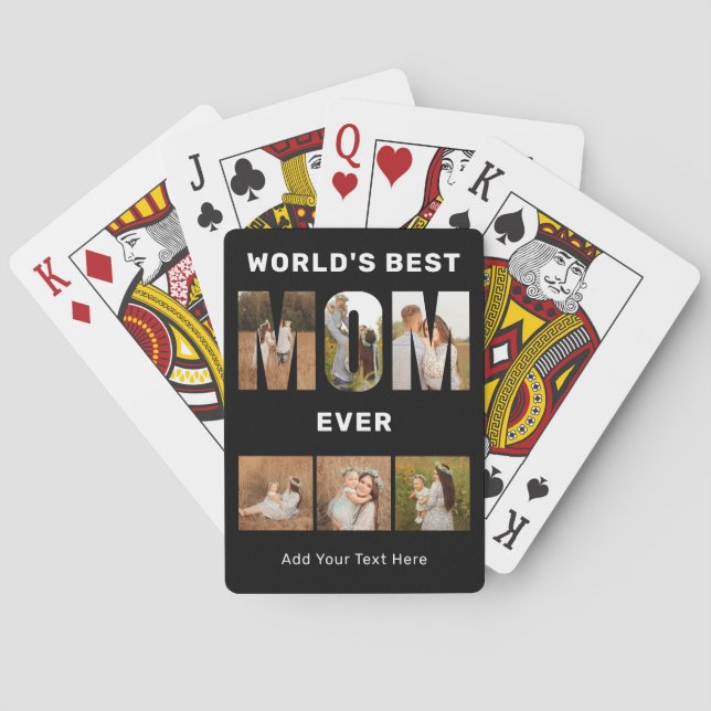 World's Best Mum Custom 6 Photo Black Playing Cards (Back)
