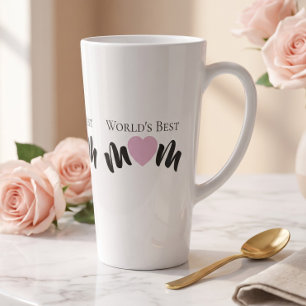 Worlds Best Mum Cute Heart White Elegant Latte Mug