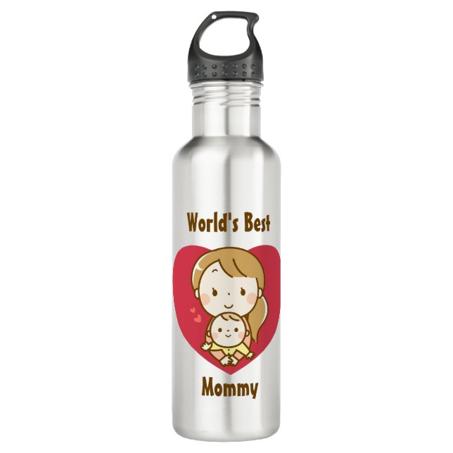 World's Best Mum Cute Mother's Day Kawaii Cartoon 710 Ml Water Bottle (Front)
