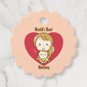 World's Best Mum Cute Mother's Day Kawaii Cartoon Favour Tags