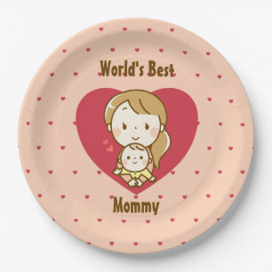World's Best Mum Cute Mother's Day Kawaii Cartoon Paper Plate