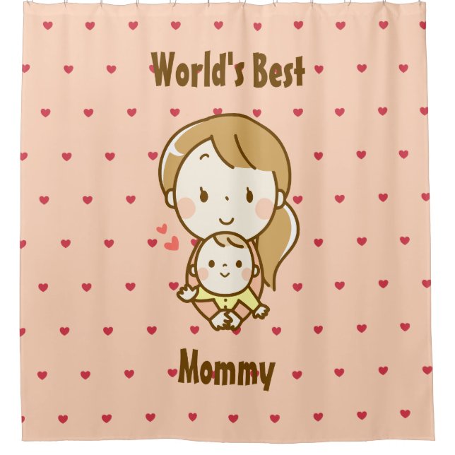 World's Best Mum Cute Mother's Day Kawaii Cartoon Shower Curtain (Front)