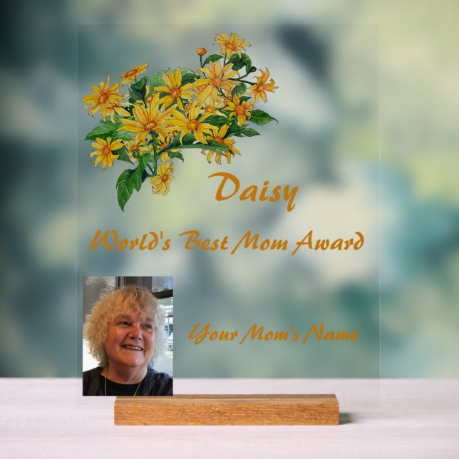 World's Best Mum Daisy Award Acrylic Sign (Neutral)