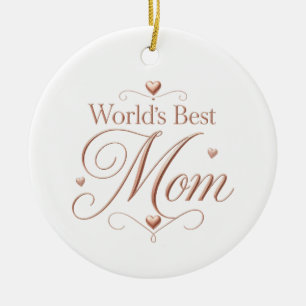 World's Best Mum Elegant Rose Gold Typography Ceramic Tree Decoration