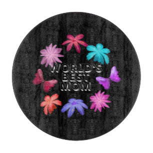 World's Best Mum Floral Butterfly Wreath Cute Moth Cutting Board