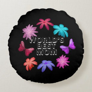 World's Best Mum Floral Butterfly Wreath Cute Moth Round Cushion