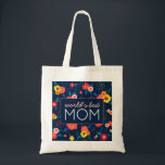 World's Best Mum Gift Floral Blue Pink Tote Bag<br><div class="desc">Tell the mother in your life that she's the best with this modern floral grocery bag with flowers and leaves in blue,  coral,  yellow and pink and the phrase "world's best mum". Text is customisable. Perfect for Mother's Day,  birthdays and more. Part of a collection from Parcel Studios.</div>