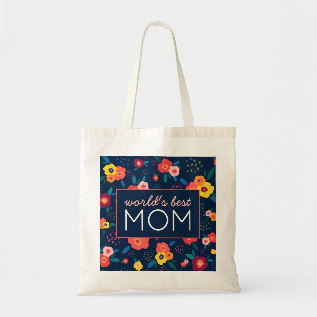 World's Best Mum Gift Floral Blue Pink Tote Bag (Front)
