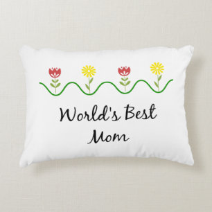 "World's Best Mum" graphic flowers design Decorative Cushion