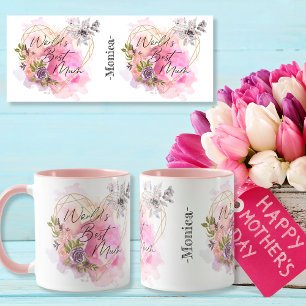 World's best MUM heart flower custom name Mug