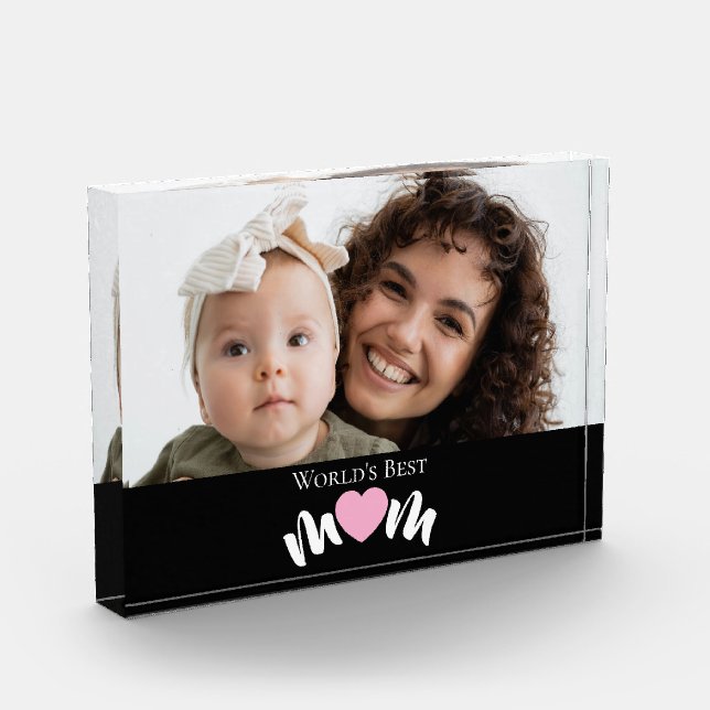 Worlds Best Mum Heart Modern Script Photo Block (Left)