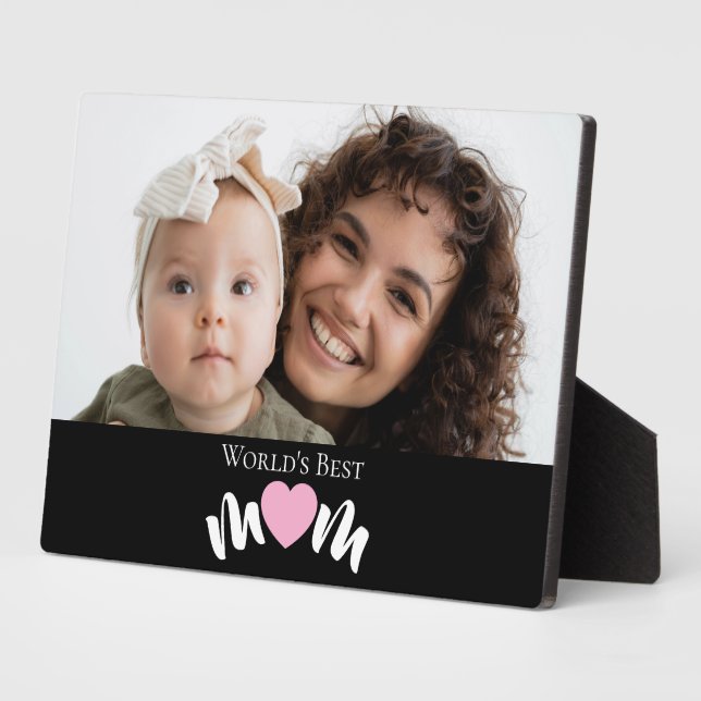 Worlds Best Mum Heart Modern Script Photo Block Plaque (Side)