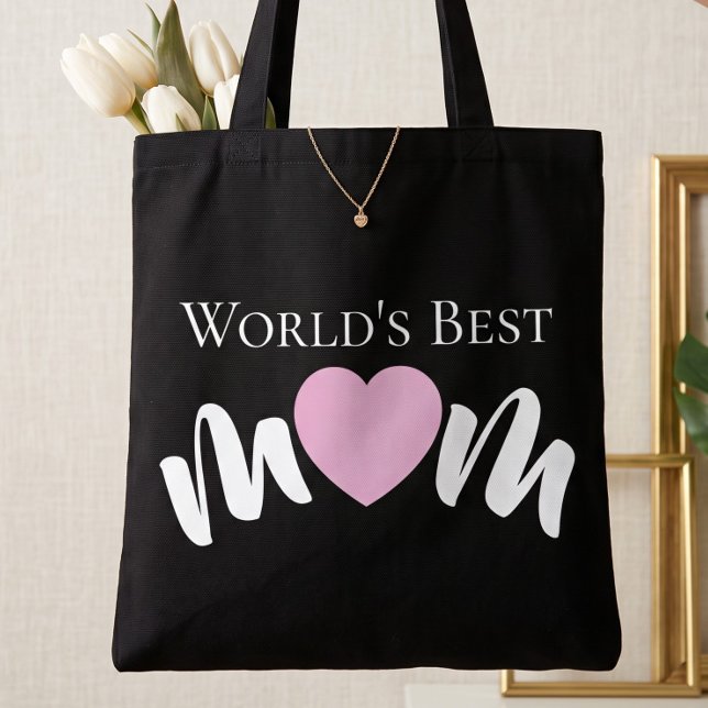 World's Best Mum Heart Script Custom Cute  Tote Bag (Creator Uploaded)