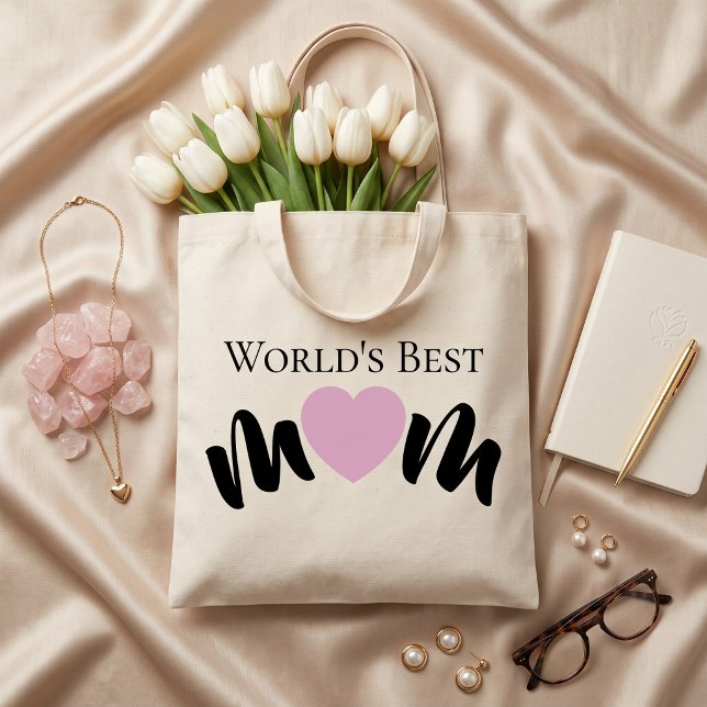 World's Best Mum Heart Script Custom Cute White Tote Bag (Creator Uploaded)