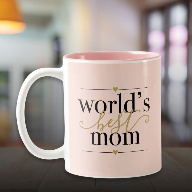 Worlds Best Mum Modern Elegant Blush Pink and Gold Two-Tone Coffee Mug (Worlds Best Mom Modern Elegant Blush Pink and Gold Two-Tone Coffee Mug)