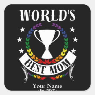 Worlds Best Mum Mother's Day Rainbow Flag Colours Square Sticker