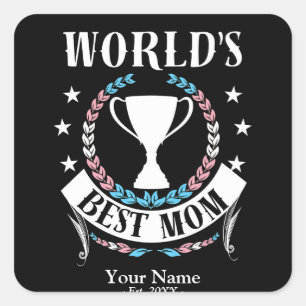 Worlds Best Mum Mother's Day Trans Flag Colours Square Sticker