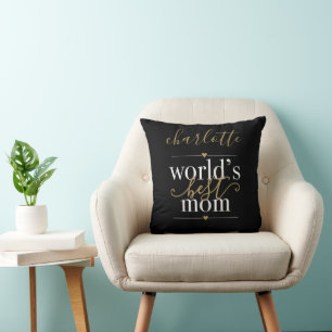Worlds Best Mum Personalised Black And Gold Cushion