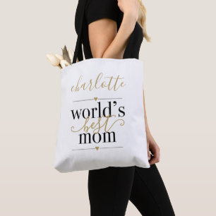 Worlds Best Mum Personalised Black And Gold Tote Bag
