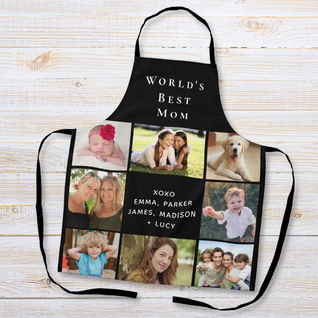 World's Best Mum Photo Collage Black Apron (Creator Uploaded)