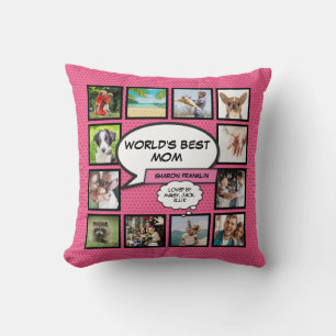 World's Best Mum Photo Collage Fun Pink Cushion