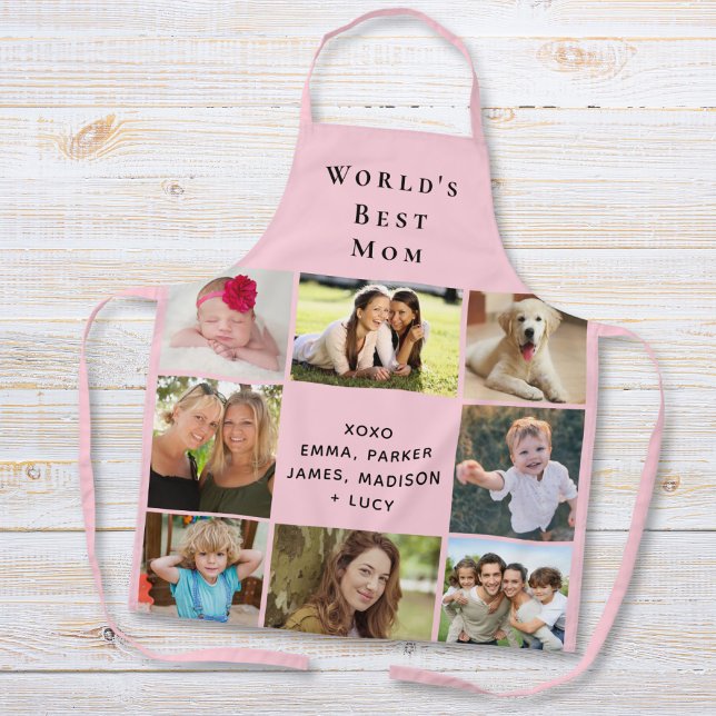 World's Best Mum Photo Collage Pink Apron (Creator Uploaded)