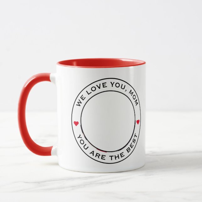 Worlds Best Mum Photo Heart Red White Black Text Mug (Left)