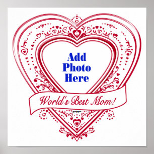 World's Best Mum! Photo Red Hearts Poster
