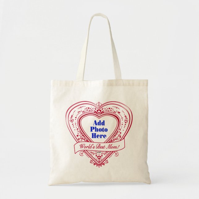 World's Best Mum! Photo Red Hearts Tote Bag (Front)