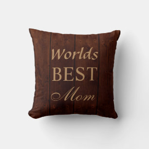 Worlds Best Mum Pillow on Dark Barn Board