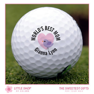 Worlds Best Mum Pink Heart Monogrammed Golf Balls