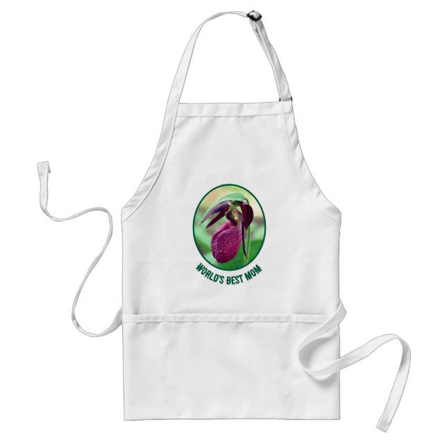 World's Best Mum Pink Lady Slipper Flower  Standard Apron (Front)