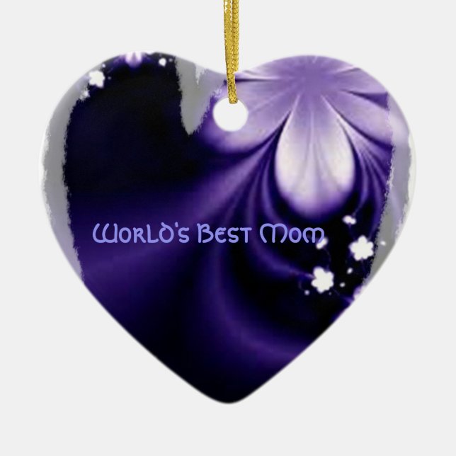 Worlds best mum purple flower heart ornament (Front)