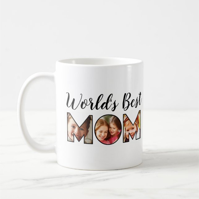 World's Best Mum Quote 3 Photo Collage Coffee Mug (Left)