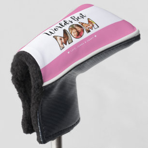 World's Best Mum Quote 3 Photo Collage Names Pink Golf Head Cover