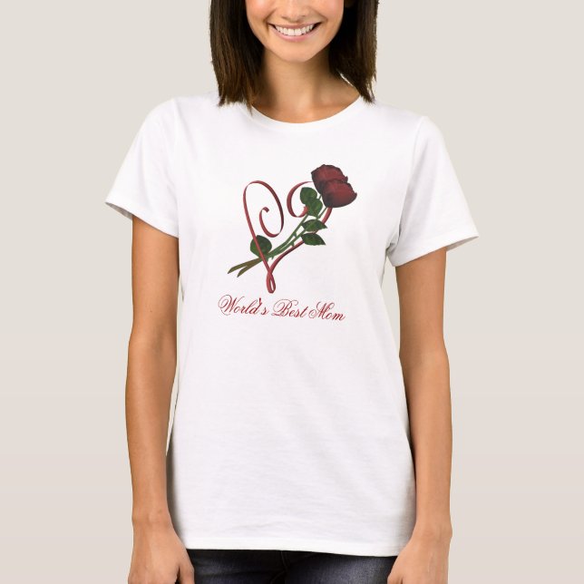 World's Best Mum Red Roses Heart Flower  T-Shirt (Front)