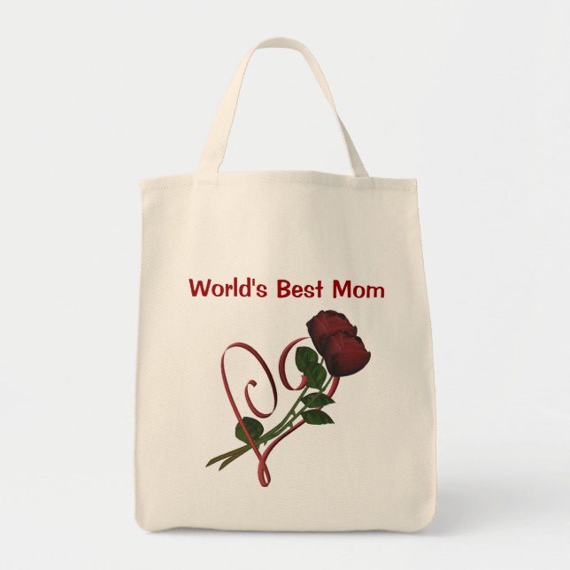 Worlds Best Mum Red Roses Heart Tote Bag (Front)