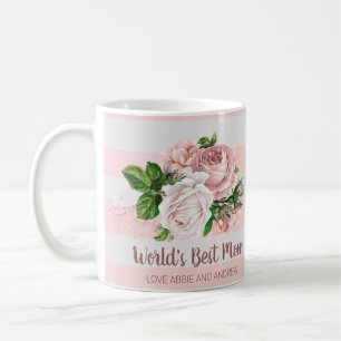 World's Best Mum Vintage Pink Rose Flowers Coffee Mug