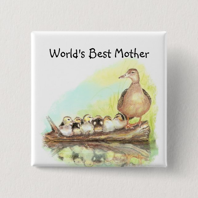 World's Best Mum with Duck and Ducklings 15 Cm Square Badge (Front)
